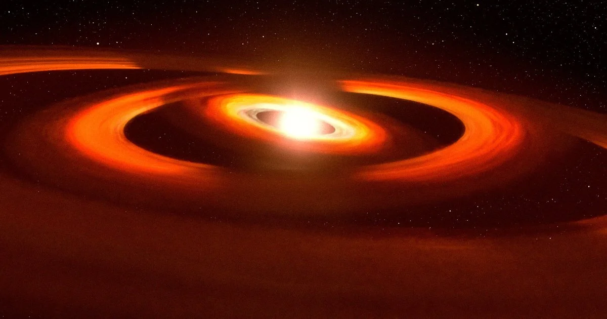 Artist rendering of a black hole star wrapped in a dense hydrogen gas cloud
