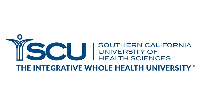 Стилізований логотип SCU та повна назва Southern California University of Health Sciences на білому фоні.
