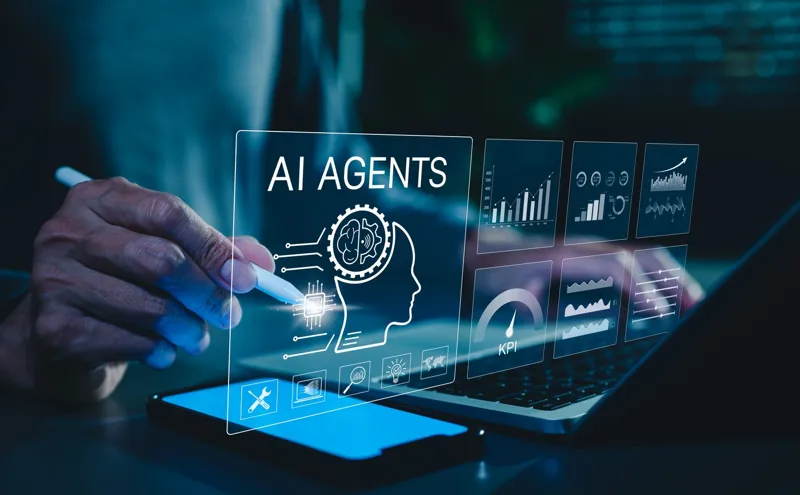 Vector graphic representation of artificial intelligence code generation and software development network.