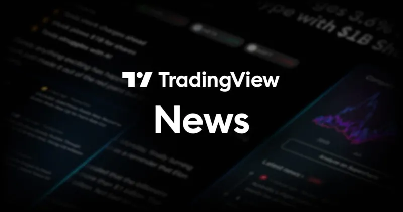 Екран інтерфейсу TradingView з логотипом та написом News на темному фоні, що містить фінансові графіки та діаграми.
