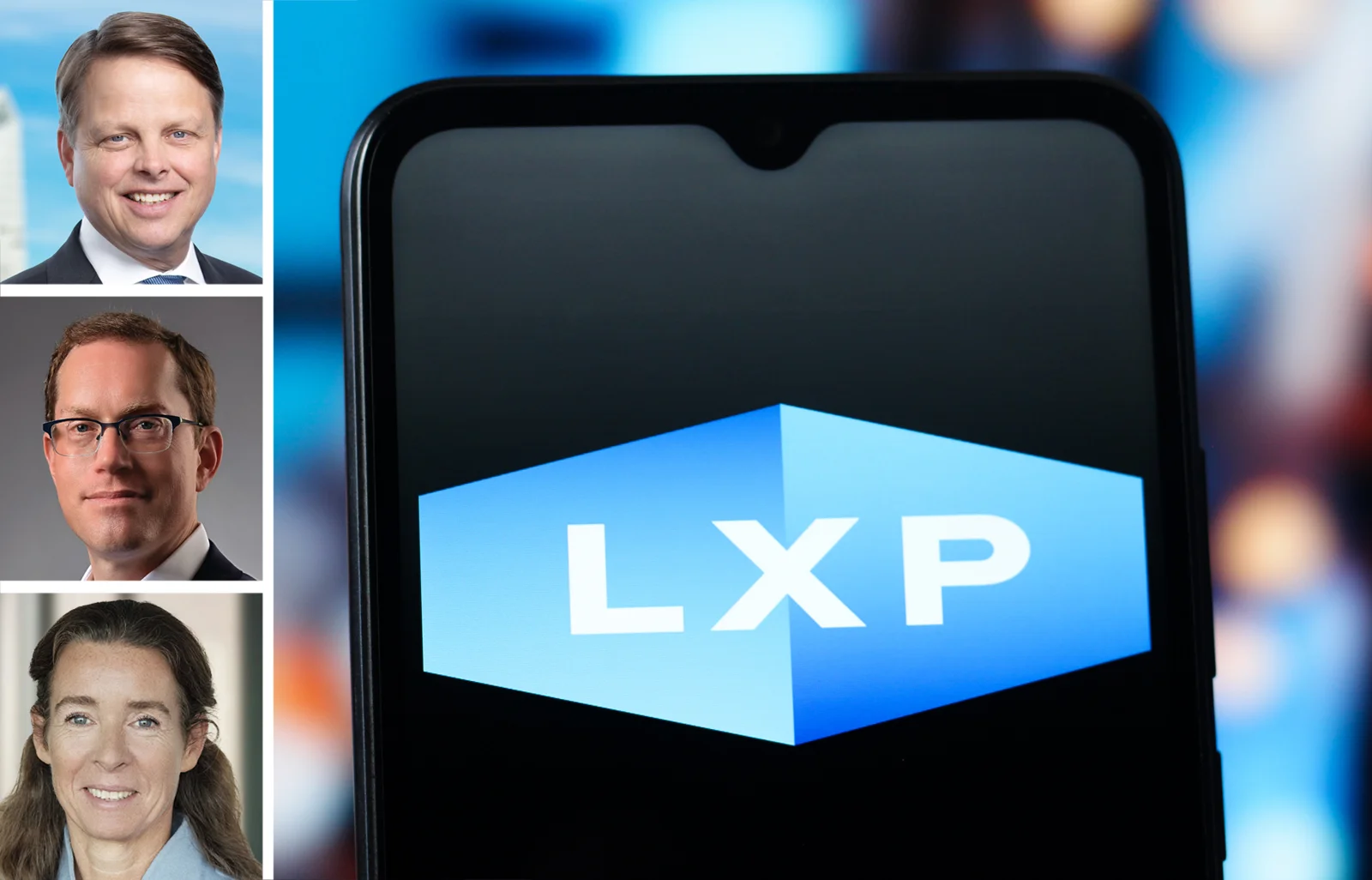 Офіційний логотип компанії LXP Industrial Trust та портретні знімки інвестиційних керівників
