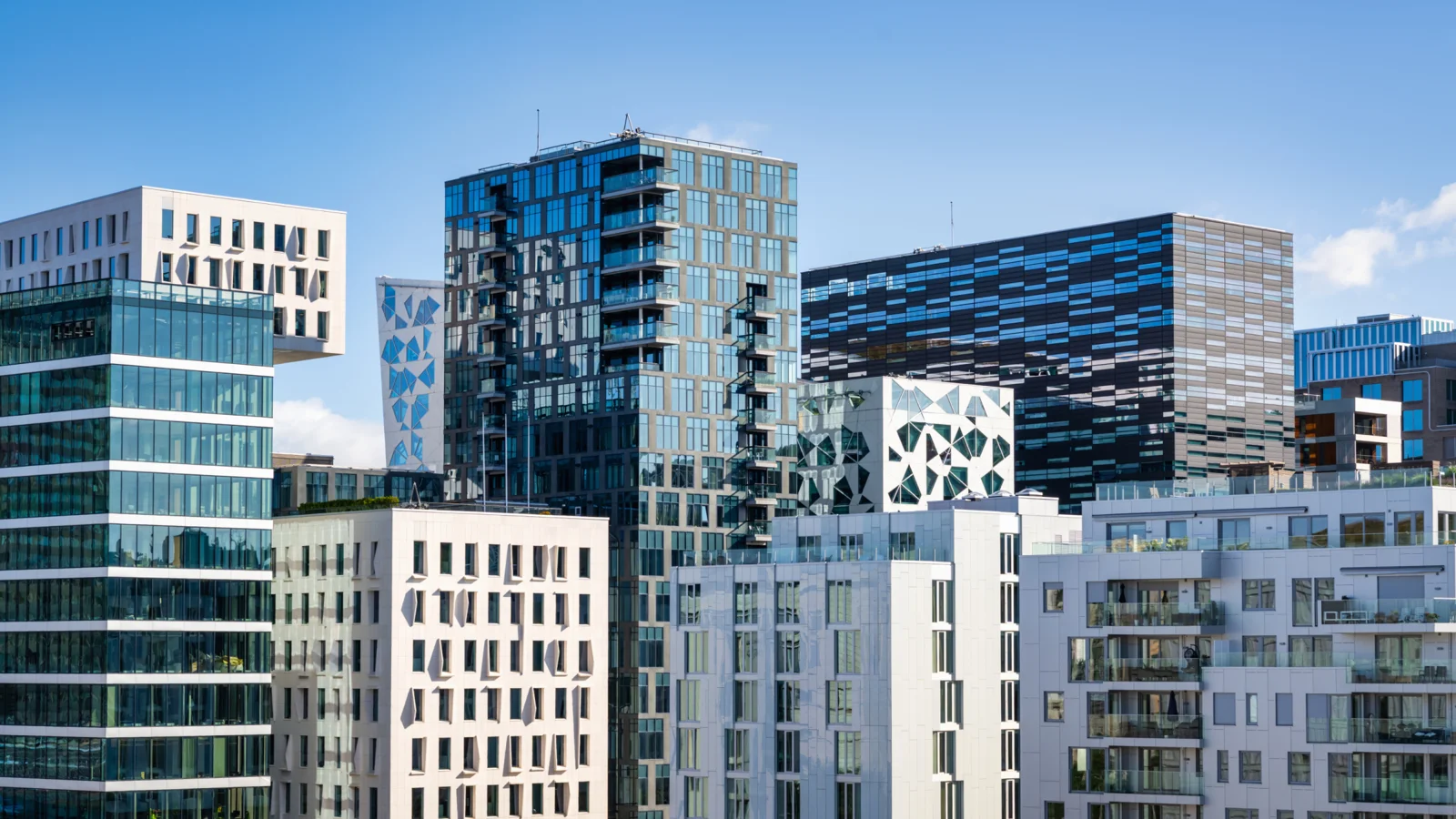 Exterior view of the financial and business district in Oslo, Norway.