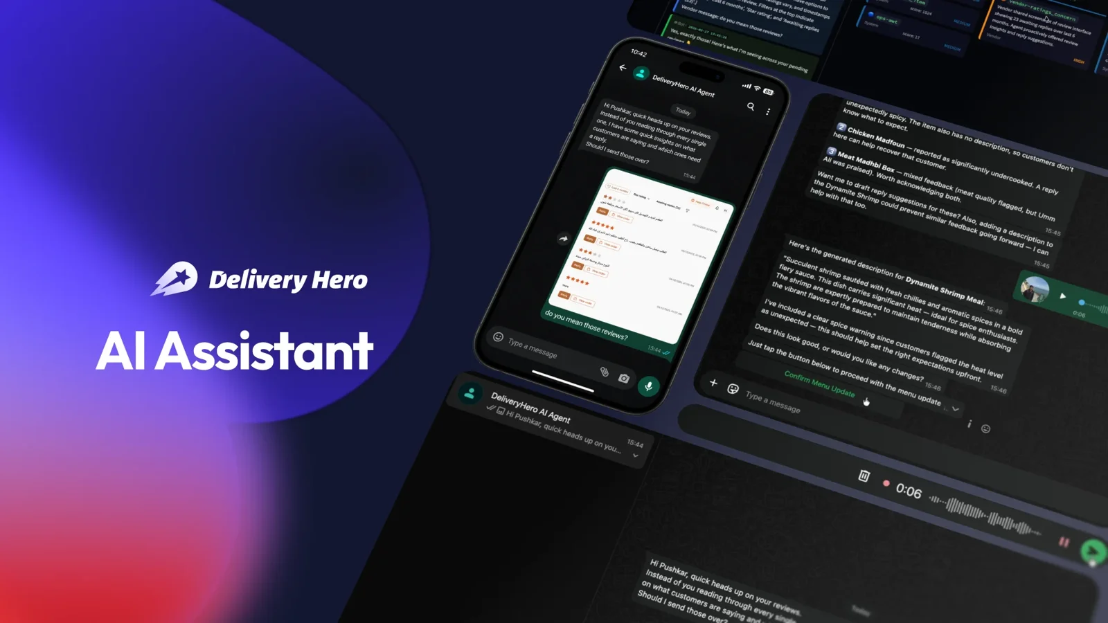 Delivery Hero partner restaurant owner managing food orders and digital promotions on a smartphone screen