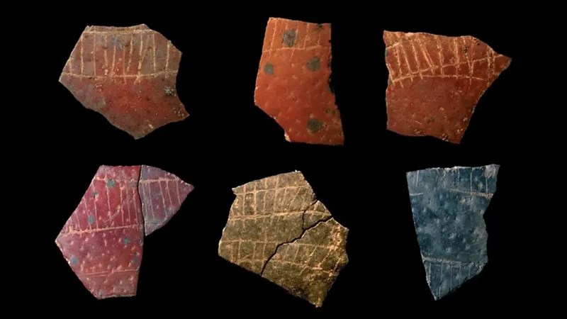 Engraved ostrich eggshell fragments with ancient geometric patterns from South Africa