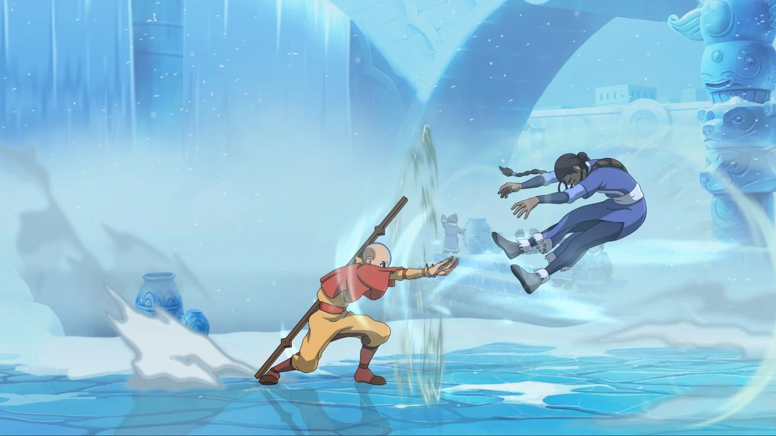 Скріншот геймплею файтингу Avatar Legends з битвою персонажів
