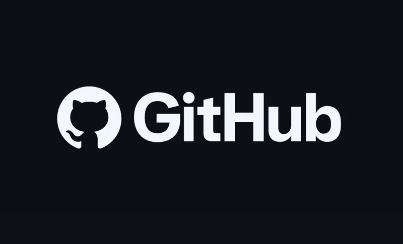 Графічний логотип платформи GitHub із характерним символом кота-октопуса та написом на однотонному чорному тлі.