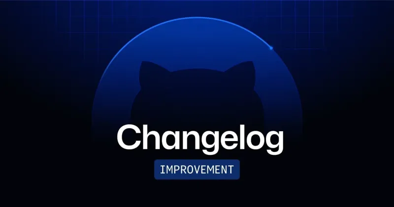 Силует логотипа GitHub у формі кота всередині синього кола з написом Changelog та позначкою Improvement на темному фоні з сіткою.