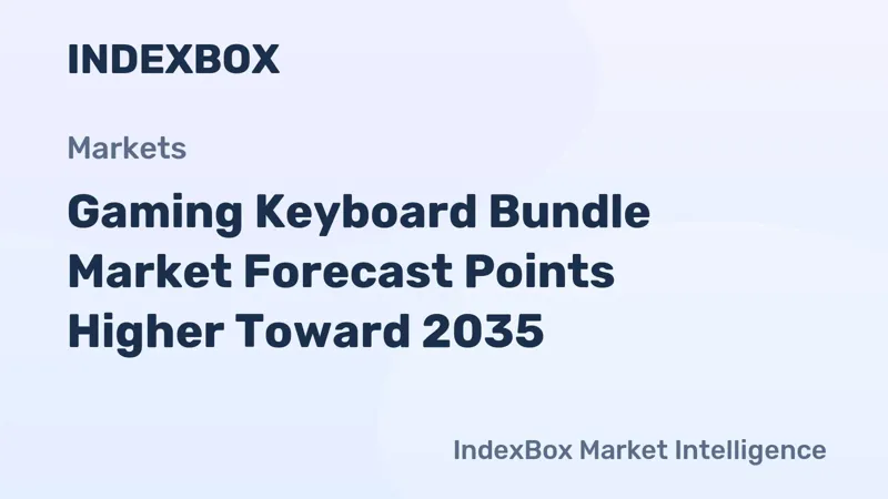 Брендований макет IndexBox Market Intelligence із прогнозом зростання ринку геймерських клавіатур до 2035 року на білому фоні.