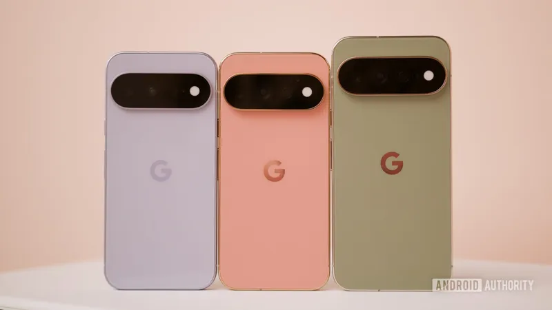 Google Pixel 11, Pixel 11 Pro, and Pixel 11 Pro XL smart phones displayed side by side
