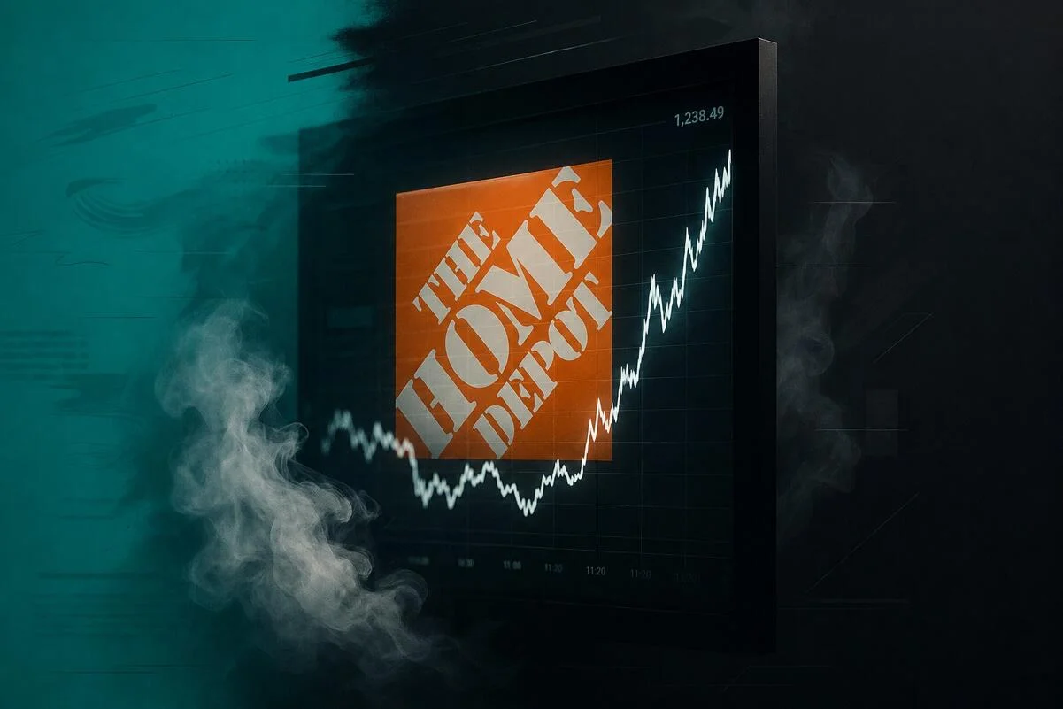 Home Depot stock performance chart and financial analysis overlay.