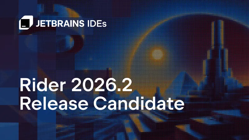 Офіційний банер релізу JetBrains Rider 2026.2 Release Candidate із логотипом середовища розробки Rider
