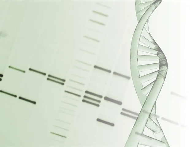 Illustration of a human DNA double helix nanostructure representing molecular biology research