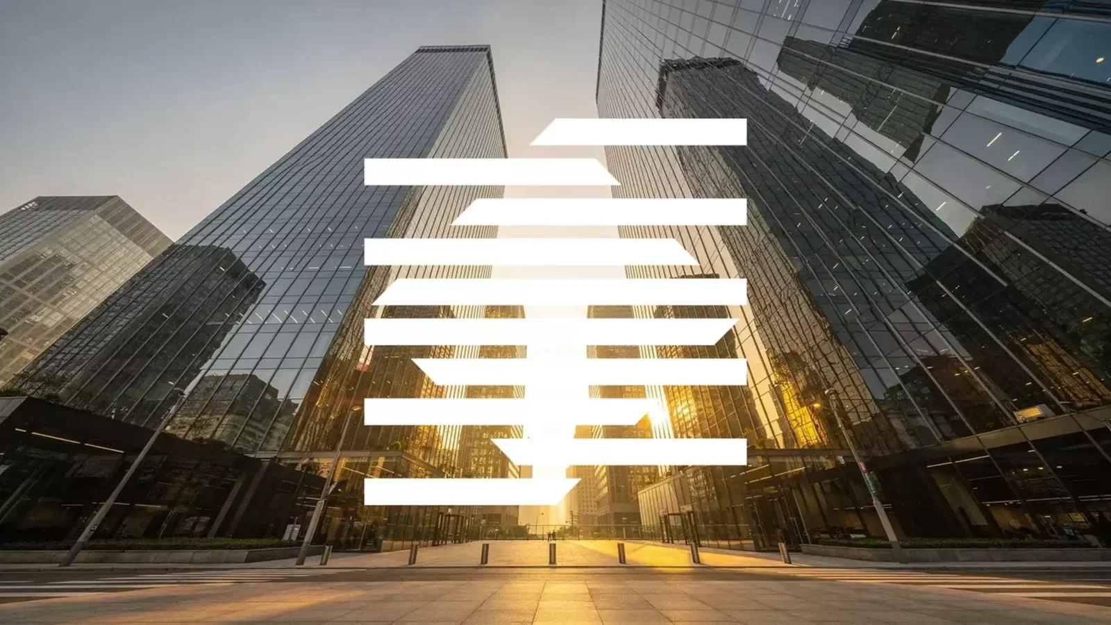 Illustration of Munich Re headquarters logo and financial stock market trend chart