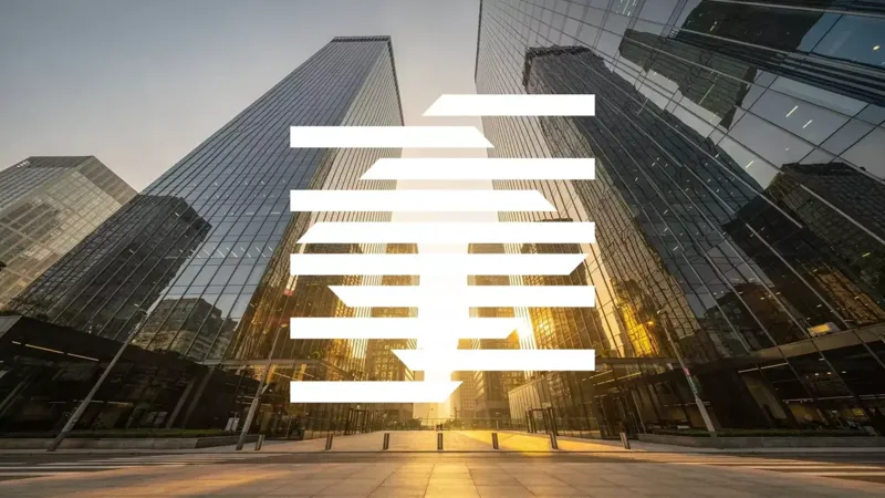 Illustration of Munich Re headquarters logo and financial stock market trend chart