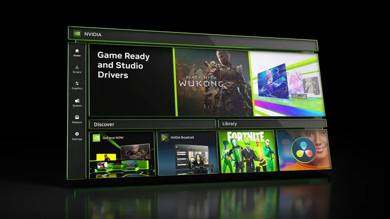 Інтерфейс Nvidia App на фоні логотипу Nvidia