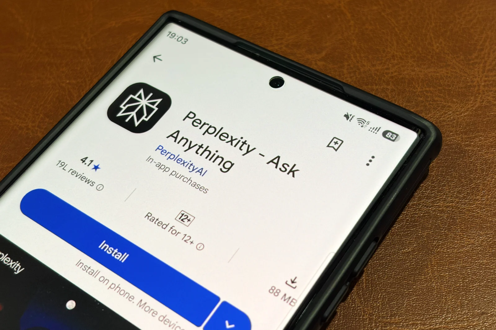 Perplexity AI smartphone app interface displayed on a mobile screen