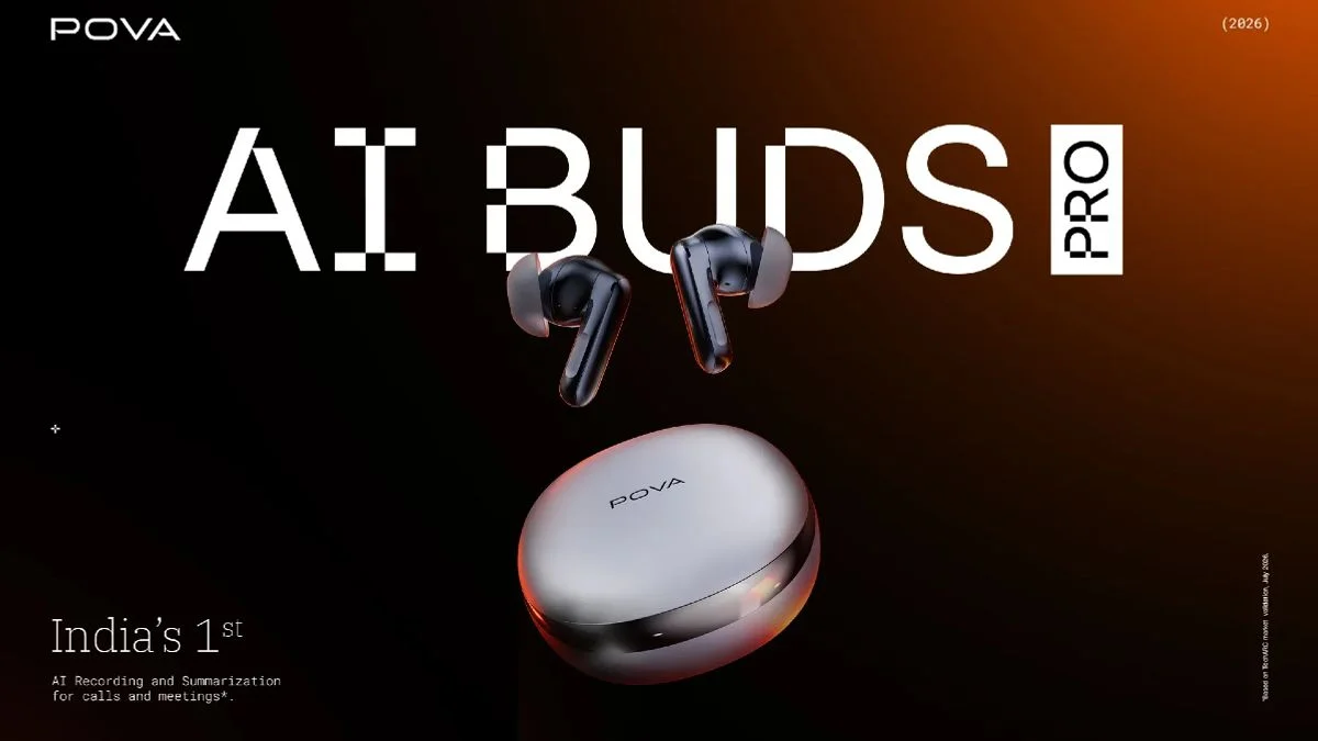 POVA AI Buds Pro wireless earbuds with charging case on display