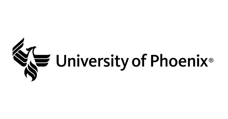Стилізований логотип University of Phoenix: зображення підіймаючогося Феникса та повна назва навчального закладу.