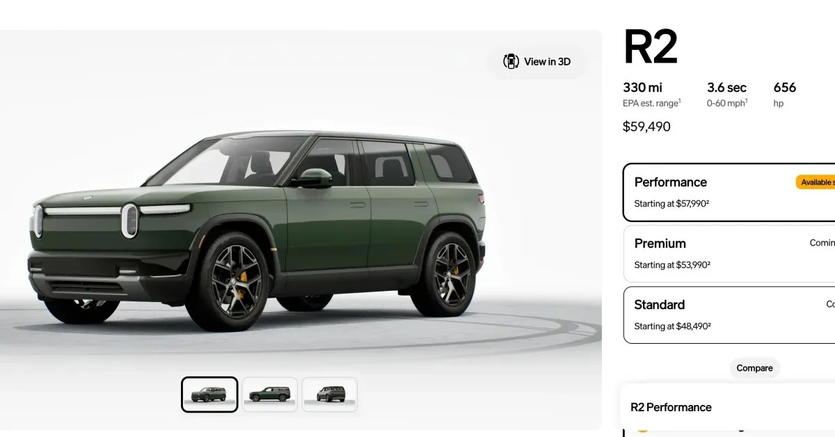 Rivian R2: Конфігуратор та ціни на новий електромобіль, що кидає виклик Tesla