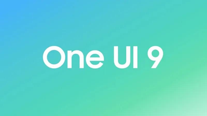 Графічний банер із написом One UI 9 білим шрифтом на градієнтному фоні від блакитного до м'ятно-зеленого кольору.