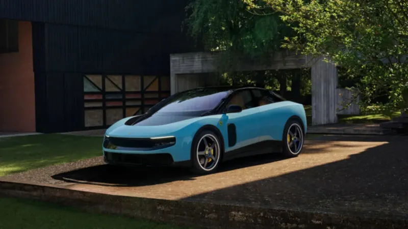 Електромобіль Ferrari Luce сріблястого кольору під час офіційної презентації
