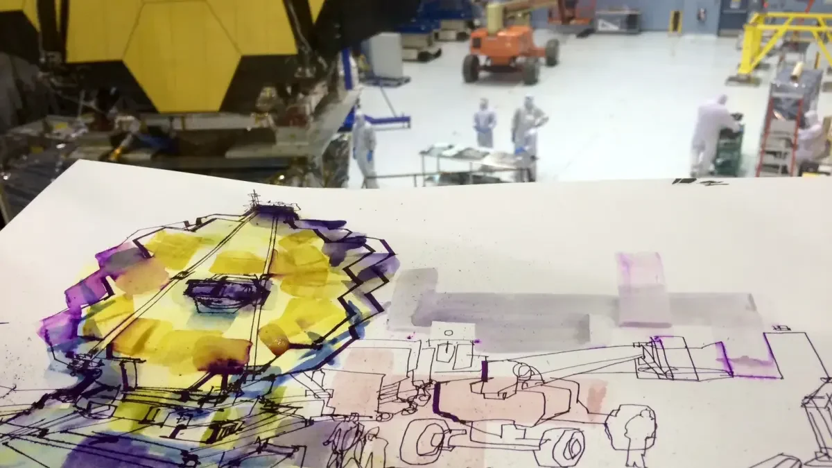 The James Webb Space Telescope in space with bright planets in the background