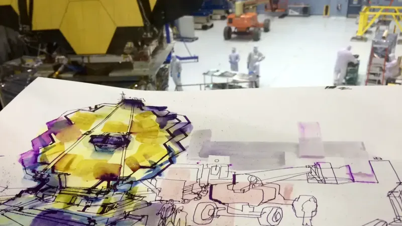 The James Webb Space Telescope in space with bright planets in the background