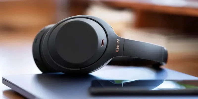 Sony WH-1000XM4 wireless over-ear noise-cancelling headphones displayed in black