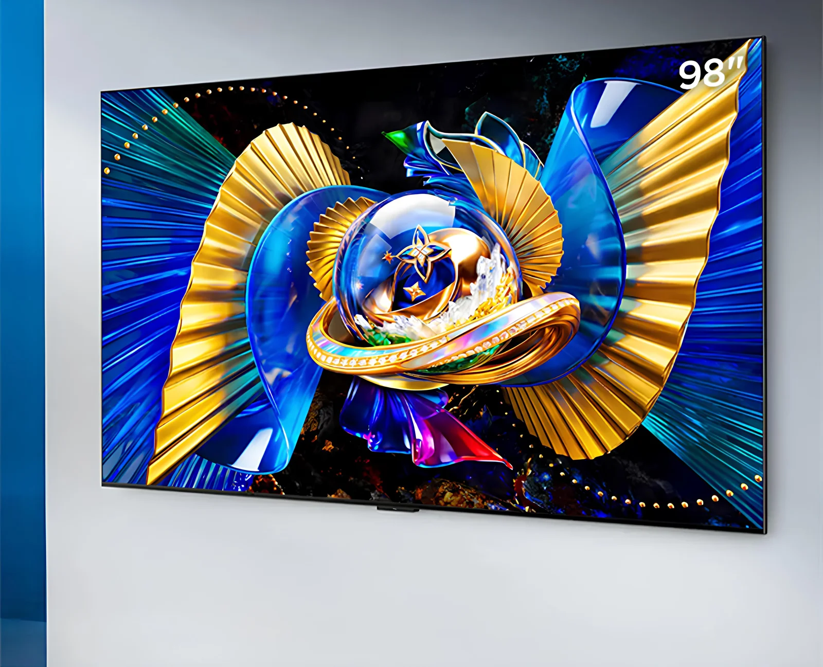 TCL C10M True Wallpaper SQD-Mini LED TV mounted flush against a living room wall