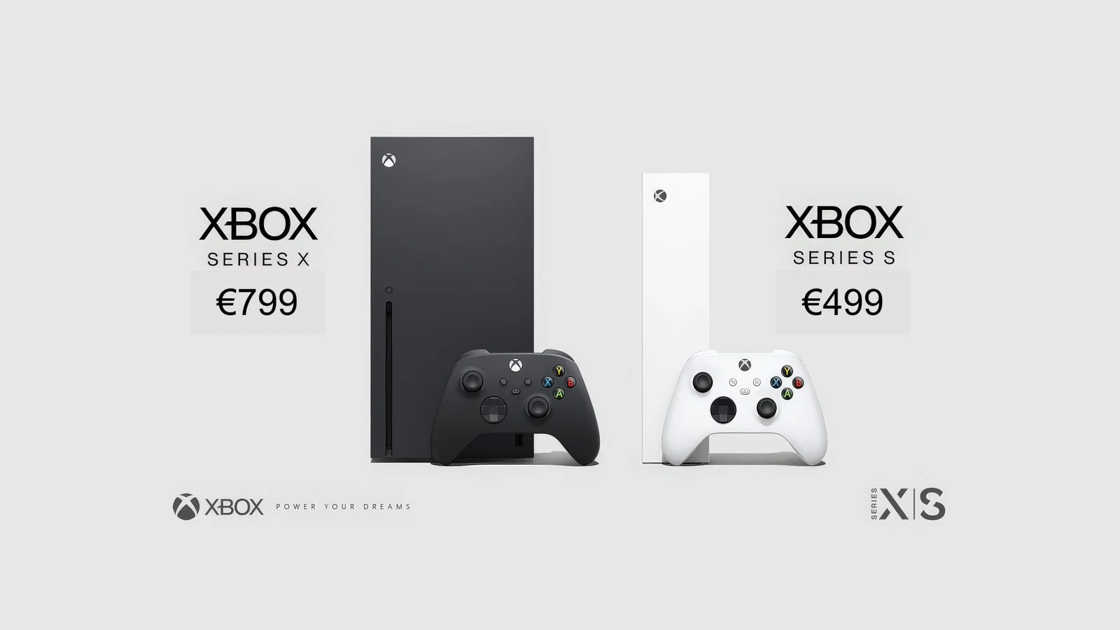 Ігрові консолі Microsoft Xbox Series X та Xbox Series S на чорному тлі