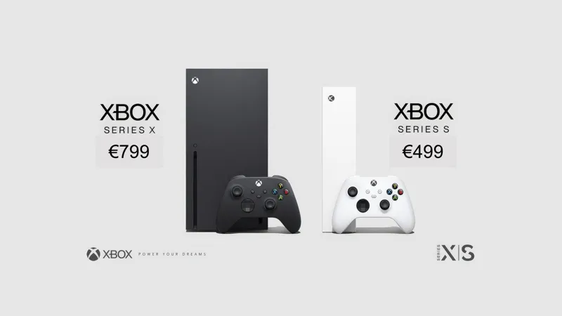 Ігрові консолі Microsoft Xbox Series X та Xbox Series S на чорному тлі