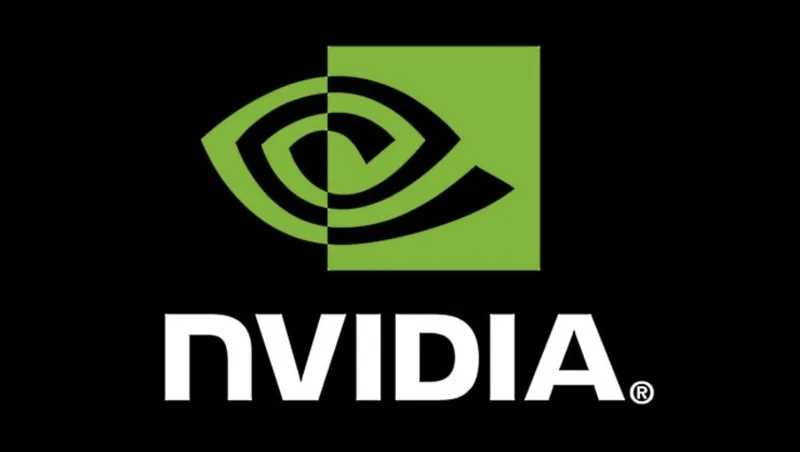 Корпоративний логотип NVIDIA з графічним символом ока у зелених тонах та білим написом на чорному фоні.