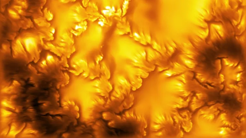 High-resolution photograph showing swirling plasma structures and granules on the Sun's surface taken by the Inouye Solar Telescope.
