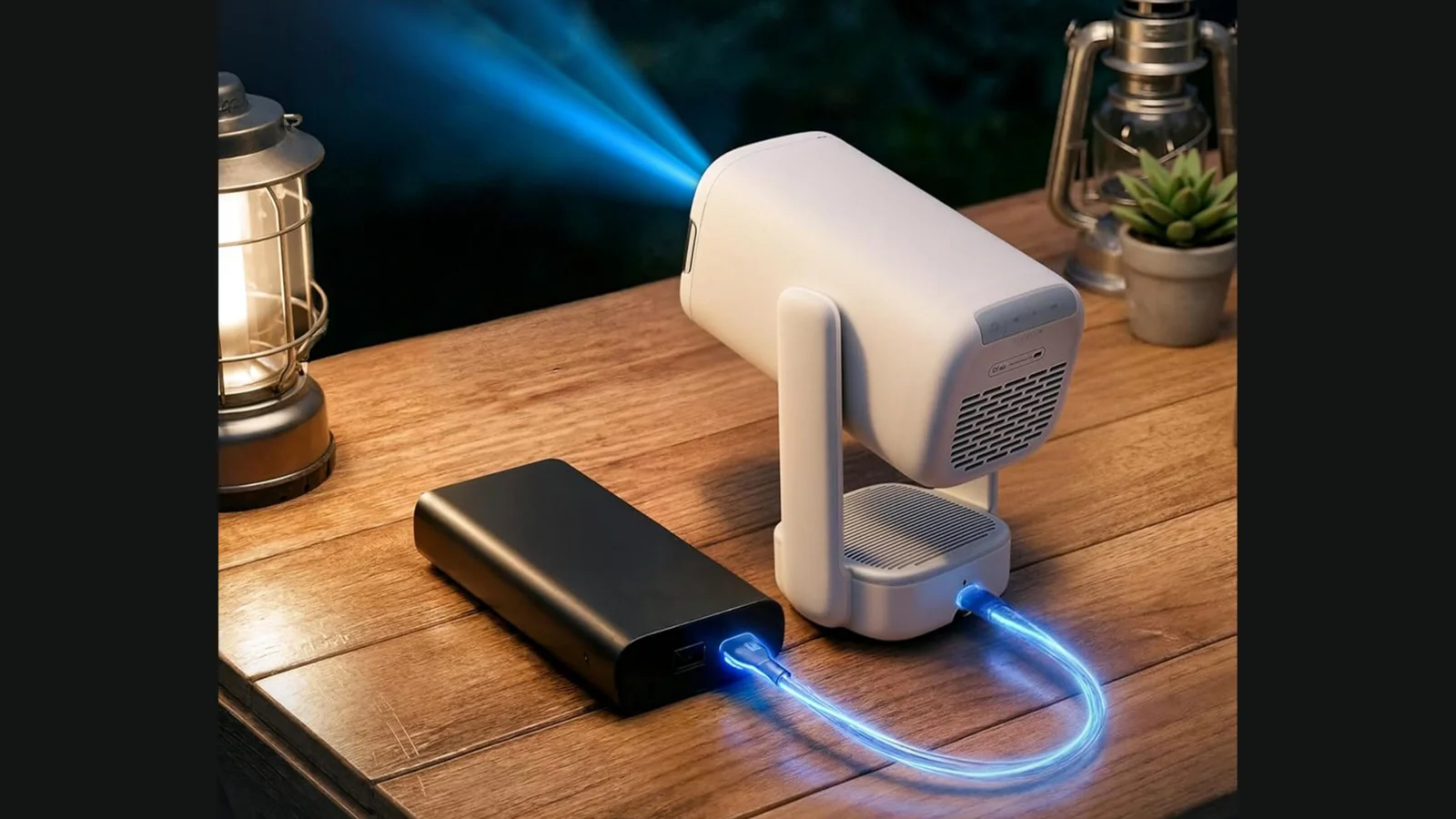 Aurzen EAZZE portable projector displayed on a surface