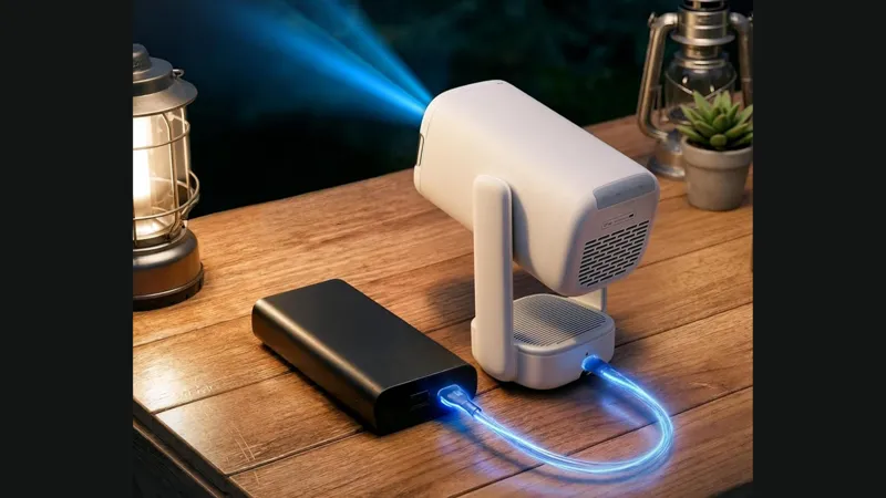 Aurzen EAZZE portable projector displayed on a surface