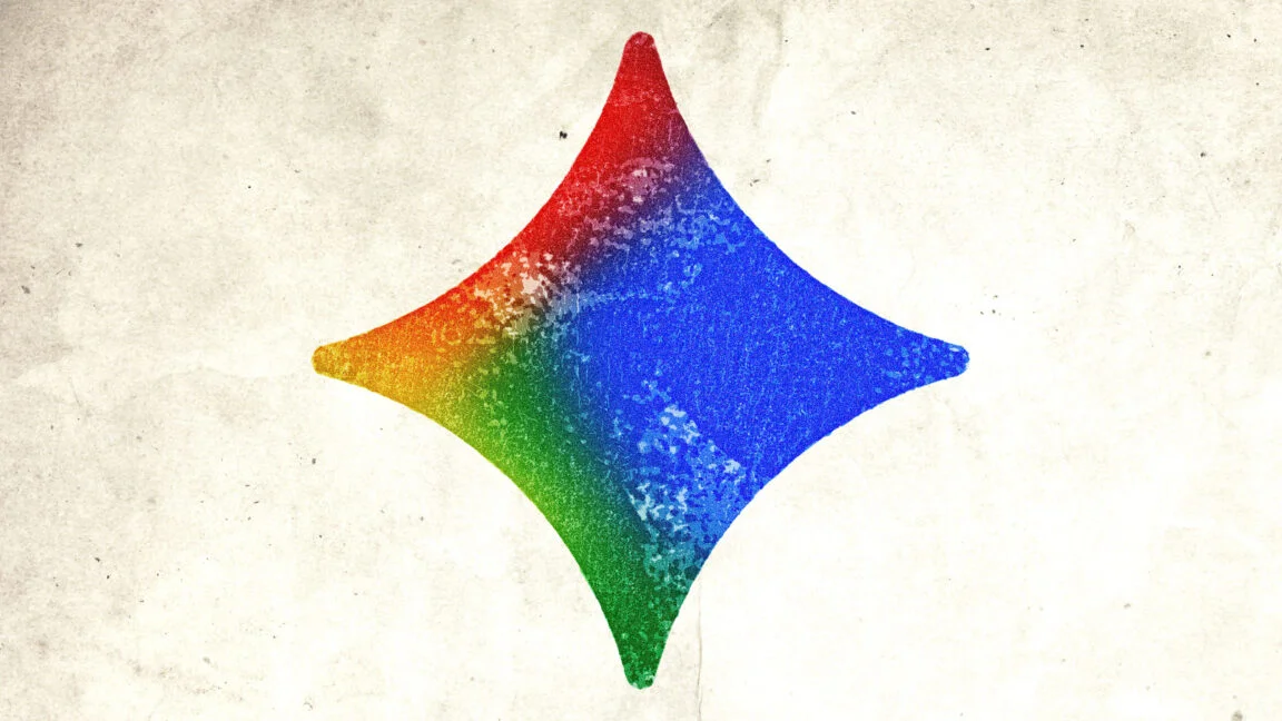 A Google Gemini branding graphic displayed on a mobile tech device background