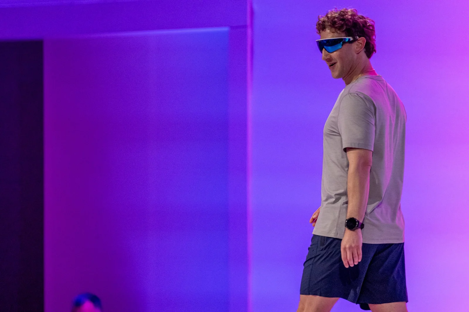 Mark Zuckerberg wearing Meta AI glasses during a presentation