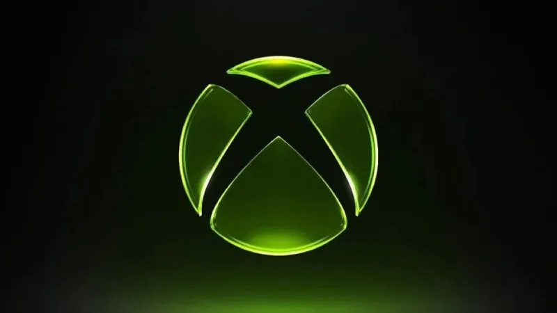 Яскраво-зелений логотип Xbox у стилі неону випромінює світіння на глибокому темному тлі.